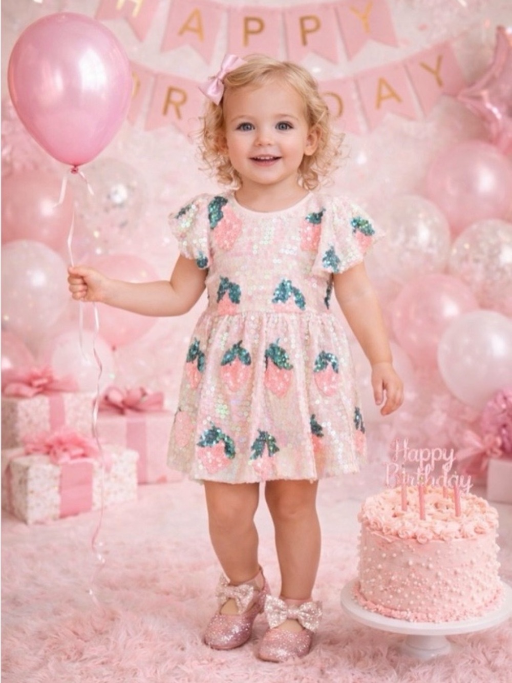Lola and the Boys  Sequin Strawberry Party Dress